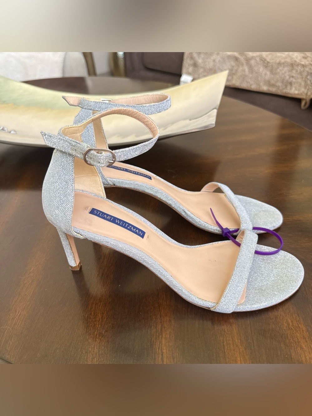 Stuart Weitzman Silver Sparkle Ankle-Strap Heels